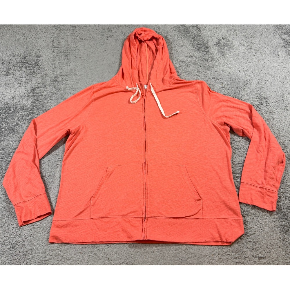 Old Navy Womens XL Coral Orange Slub Knit Full Zip Hoodie Cotton Blend